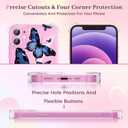 2 x Clear Case Compatible with iPhone 12, Cute Butterfly Print Protective Cover for Girls Women, Slim Soft TPU Four Corners Shockproof Case for iPhone 12 - Blue Butterfly
