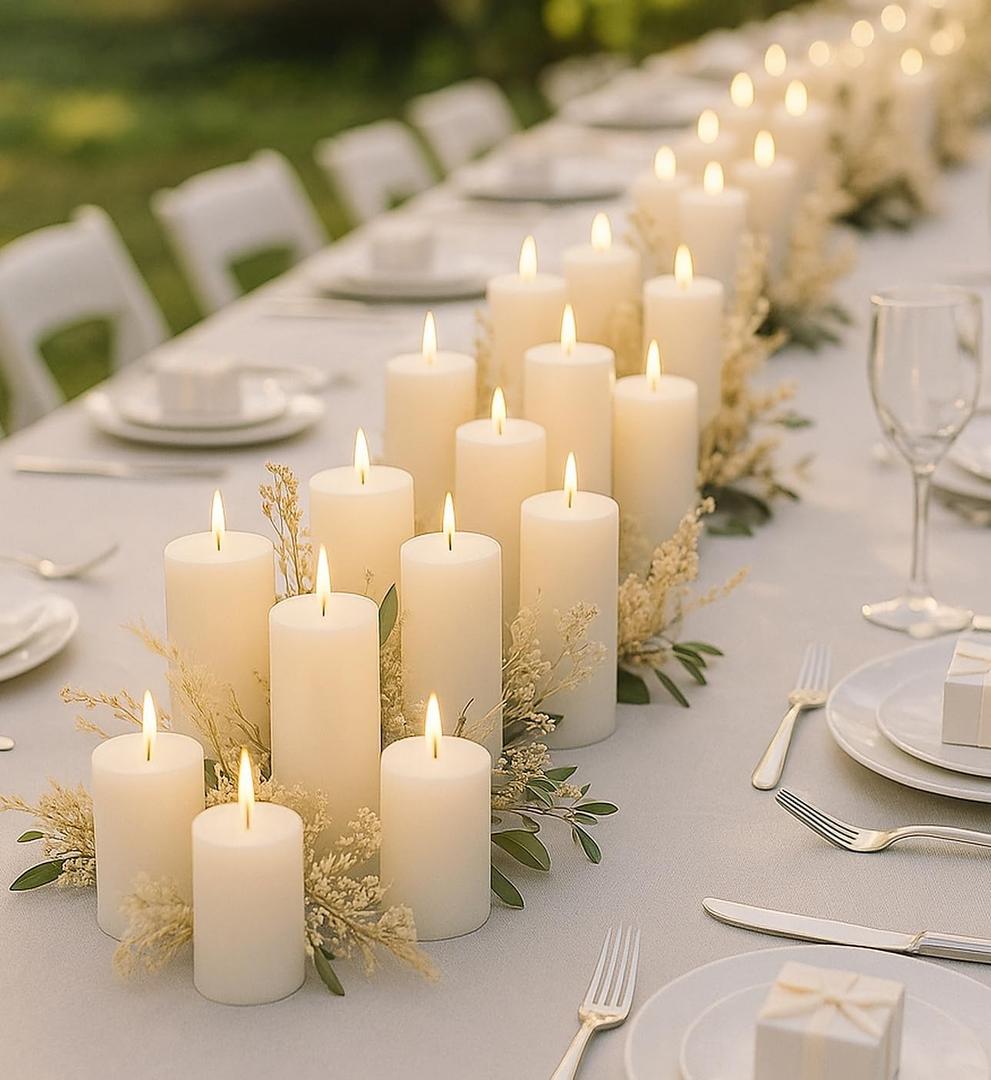 36 Pack White Pillar Candles Bulk Set, 2x3 2x4 2x6 Inch - 12 Each Size, Dripless Smokeless Clean Burning for Wedding Centerpieces, Home Decor, Church, Romantic Ambiance