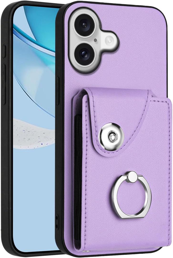 Case for iPhone 17 Wallet Case with Card Holder PU Leather with 360 Rotatable Ring Stand Durable Magnetic Clasp Shockproof for Women Cover for iPhone 17 6.3" Purple YBK