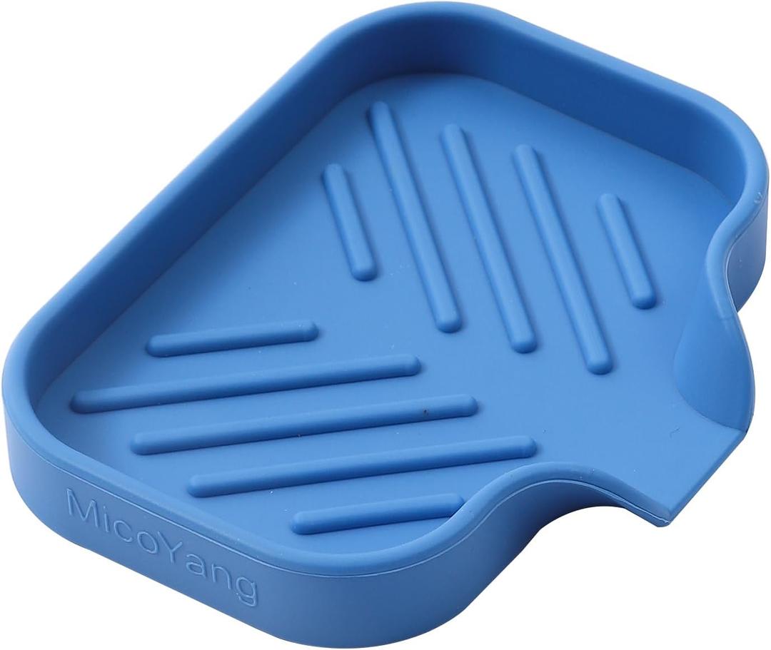 MicoYang Silicone Bathroom Soap Dishes with Drain Spout-Bathroom and Kitchen Sink Organizer,Sponge Holder,Dish Soap Tray,Perfect for Dispenser,Scrubber,Bottle,Cup on Counter Lichen Blue 4.9"x3.2"