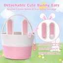 Easter Baskets, Pink Large Woven Rope Bunny Personalized Easter Basket Empty with Handle, Basket Name Tag, Egg Easter Baskets for Girls Boys, Easter Gifts, 9.8" x 7.9" x 7.9"