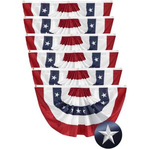 6Pack American USA Pleated Fan Flag, 2x4 Feet American USA Bunting Decoration Flags Embroidered Patriotic Stars & Sewn Stripes Canvas Header Brass Grommets