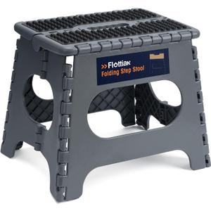 Flottian 11" Folding Step Stool for Adults and Kids Holds Up to 300 lbs,Non-Slip Folding Stools with Portable Handle, Compact Plastic Foldable Step Stool for Bathroom,Bedroom, Kitchen Gray