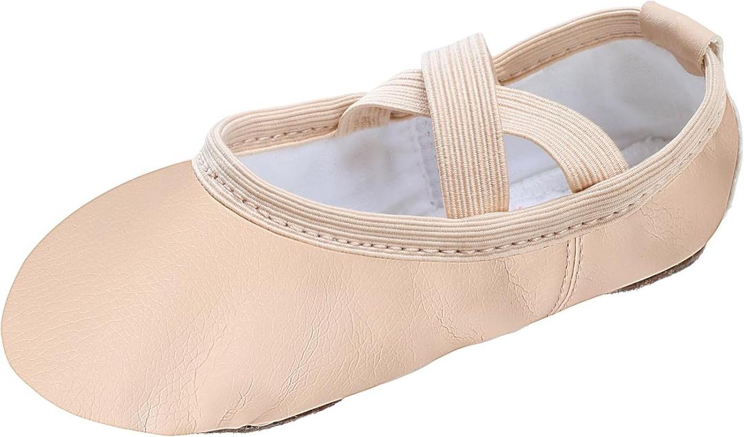 Ballet Shoes for Girls Toddler Kids Ballet Slippers Women Split Sole Leather Ballerina Dance Shoes (Beige)
