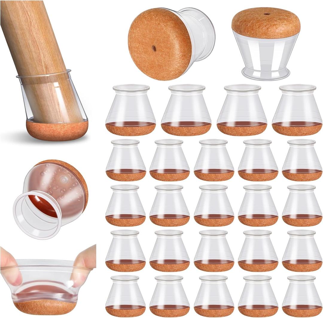 PISAO 24 Pcs Chair Leg Floor Protectors, Silicone Chair Leg Protectors Caps Covers for Hardwood Floors, Furniture Pads Sliders with Wrapped Felt Bottom Medium (Fit:0.76"-1.18")