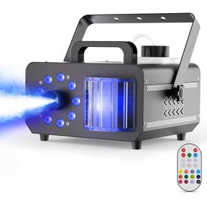 1200W 3 in 1 Fog Machine,9 RGB with Lights,Magic Ball Strobe Effect Lights Led 14 Color Fog Smoke Machine Dj Party Wireless Control,3000CFM,1L Fuel Tank for Halloween Christmas Wedding Outdoor (Black)