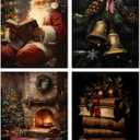 XUNLURY Vintage Moody Christmas Diamond Art Kits 4 Pcs, Dark Academia Santa Books Fireplace Xmas Bell Diamond Painting Kits for Adults Beginners, Full Drill Diamonds Dots for Home Decor, 9.8x11.8 Inch