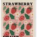 MAQIKA Fruit Market Strawberry Poster Framed with Wood Hanger, Strawberry Wall Decor, Funky Fruit Hanging Wall Decor, Modern Pink Canvas Wall Art for Kitchen Kids Bathroom Girl Room 12x16 Inch