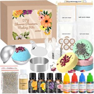 Bath Bomb Making Kit- 49Pcs DIY Bath Bomb Kit for Aldult, Make Your Own Shower Bombs, Spa Craft Kits with Bath Bomb Press, Molds, Bath & Bathing Making Supplies Gifts for Mom Women