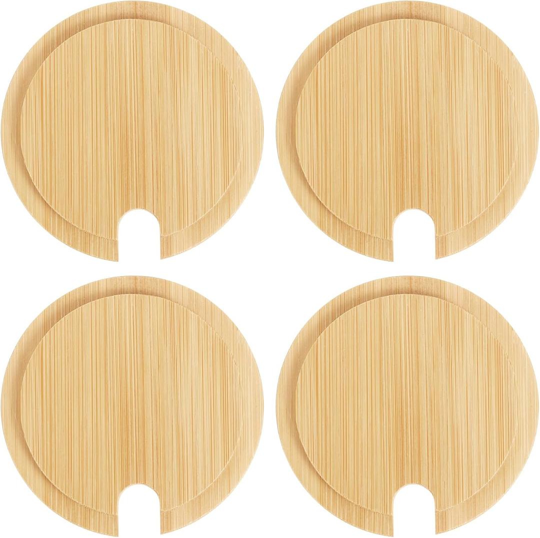 uxcell 4Pcs Bamboo Cup Lid with Spoon Hole 2.91 Inch, Wooden Cup Cover Seasoning Jar Mug Cover Coffee Mug Cover Tea Glass Cup Lid Wooden Canning Jar Lids (3.19 Inch)