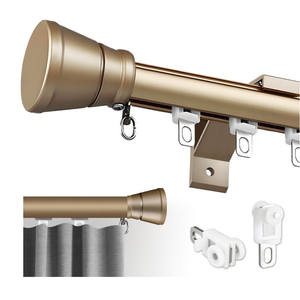 Single Curtain Track for Windows, 2.5m(8.2ft) Wall Mounted Heavy Duty Decorative Curtain rail with End Caps, Aluminum Brackets, Silent Wheels Easy to Install for Bedroom Living Room（Gold）