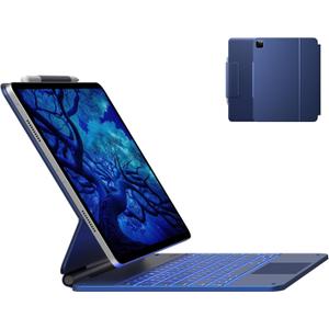 typecase Edge Keyboard Case for iPad Air 13-inch(M3/M2, 2025/2024) & iPad Pro 12.9-inch(6th/5th/4th/3rd Gen), Magic Keyboard with 11-Color Backlight, Multi-Touch Trackpad, Pencil Holder, Navy Blue
