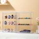 Attelite Acrylic Display Cases for Collectibles, 2 Pack 3 Layer Clear Display Case with Magnetic Door, Wall-Mounted Desktop Clear Showcase with 2 Adjustable Divider Storage Box for Action Figure