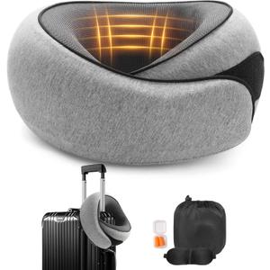 Travel Neck Pillow, Memory Foam Neck Support for Airplane, Car & Office, Breathable Portable Design with Eye Mask, Earplug Holder & Carry Bag, for Men&Women (Gray)