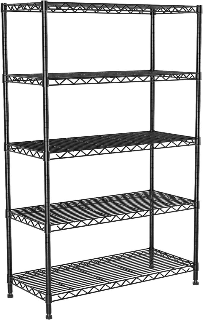 5-Tier Heavy Duty Metal Shelving Unit on Lockable Wheels,30"x14"x62"(WxDxH), 30" Wx14 Dx62 H
