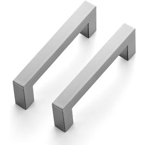 Ravinte 3 Pack 3-1/2 Inch Square Cabinet Handles Satin Nickel Pulls Brushed Nickel Drawer Pulls Kitchen Cupboard Hardware for Cabinets Cupboard Drawer Handles (4 in (3-1/2 in Hole Center))