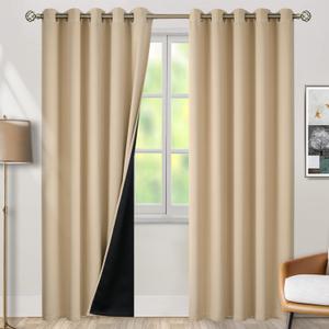 BGment Thermal Insulated 100% Blackout Curtains for Bedroom with Black Liner, Double Layer Full Room Darkening Noise Reducing Grommet Curtain (60 x 84 Inch, Beige, 2 Panels)
