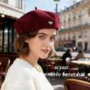 Women's Chenille Beret - Soft & Warm French Hat with Metal Heart Accent for Fall/Winter.
