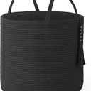Mkono Woven Storage Basket Decorative Natural Rope Basket Wooden Bead Decoration for Blankets,Toys,Clothes,Shoes,Plant Organizer Bin with Handles Living Room Home Decor, 16" W13.8" L, Black