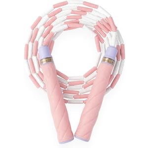 YUEDONG Adjustable ULTRA-SOFT Beaded Jump Rope for Kids Beginners - Tangle-Free Skipping Rope with Marshmallow-Soft TPU Beads, Ergonomic Thumb Groove Anti-Slip Handles, Crisp Rhythmic Click Sound & Waterproof Name Tag Sticker for Safe Fun Exercise