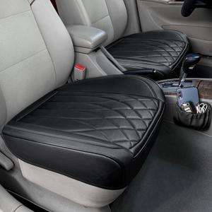 BEITK 2 Pack Leather Front Car Seat Cover Bottom Car Seat, Universal Anti-Slip Driver Car Seat Protectors with Storage Pocket, Waterproof Bottom Auto Seat Cushion Pad Mat for Most Vehicles(Black)