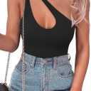 SAUNGKUAI Women's Sexy One Shoulder Sleeveless Cutout Thong Bodysuit Tank Top Body Suits Backless Asymmetrical Going Out Tops, M
