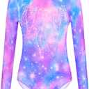 Nymphperi Girls Gymnastics Leotards Long Sleeve Kids Tumbling Outfit Stretchy Bodysuit for Practice (3-4T, Pink Purple Blue)