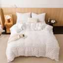 Ivory King Comforter Set - 7 Pieces Bed in a Bag, Premium Comforters King Size Bed Set Tufted Shabby Chic Bedding Comforter Set with Flat Sheet, Fitted Sheet and Pillowcases,White