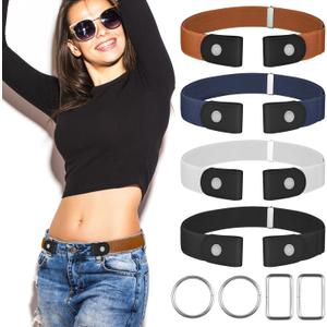 4 PcsNo Buckle Stretch Belt for Women and Men Elastic Waist Belt Invisible Belts for Jeans Pants ,L-XXL:Waist Size 32''-49'