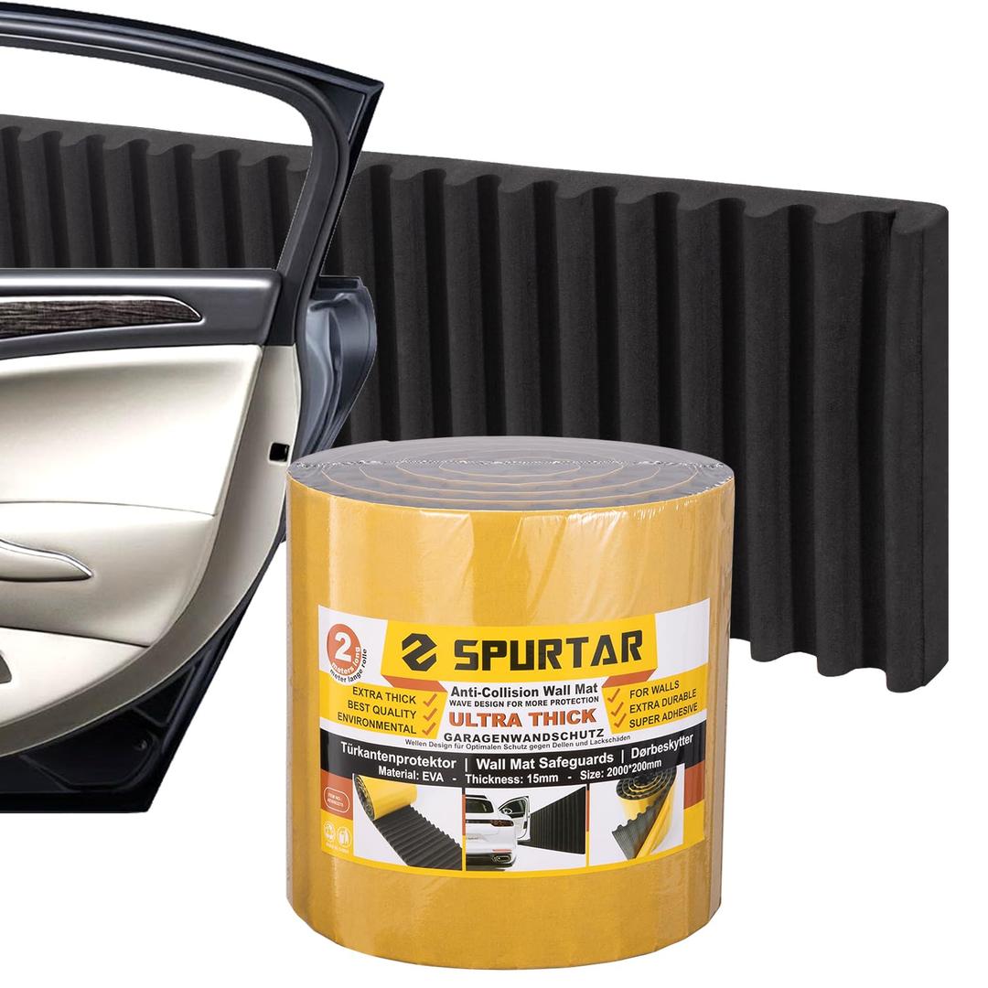 Spurtar Thick Garage Wall Protector Garage Parking Aid, 79" L x 8" W x 3/5" Self-Adhesive Car Door Protector, Wavy-Mat Wall Padding, Vehicle Door Edge Guards, Bumper Guards Protection Pads (1 Piece - 79"  8"  0.6")