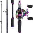 Sougayilang Baitcasting Fishing Combos, Carbon&Glass Fiber Composite 2 Piece Fishing Rods with Casting Reel- 6'0" Right Hand