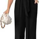 Women's Elegant V Neck Jumpsuits Dressy Casual Short Sleeve Wide Leg Long Pants Rompers No Brand M