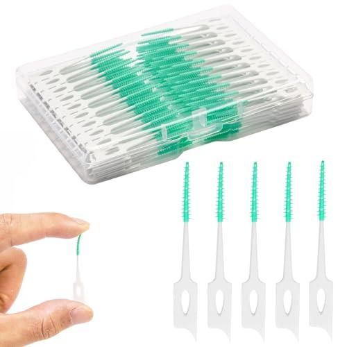 ACSKD Dental Floss Picks, 200 Count, Soft Rubber Brush Head, Interdental Brushes with Convenient Carry Case,Dual-Ended Toothpick Travel Teeth Cleaning Tools (Green)