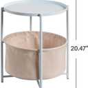 danpinera Round Side Table with Fabric Storage Basket, Metal Side Table Small Bedside Nightstand with Removable Tray Top for Living Room, Bedroom, Nursery, Laundry, Blue-Gray