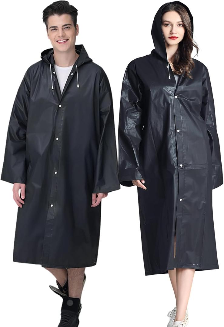 Cosowe Rain Ponchos for Adults Reusable, 2 Pcs Raincoats Emergency for Women Men with Hood and Drawstring, One Size