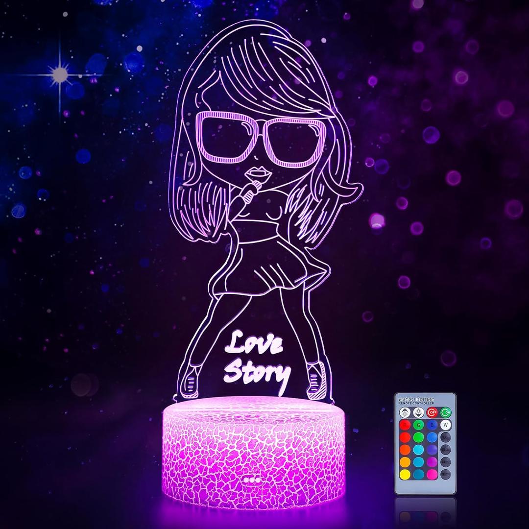 3D Night Light Gifts: Fans Merch, Table Lamp with Remote Control and Smart Touch, Singer Gifts for Girls Room Decor Music Party Birthday Christmas (Multicolor)