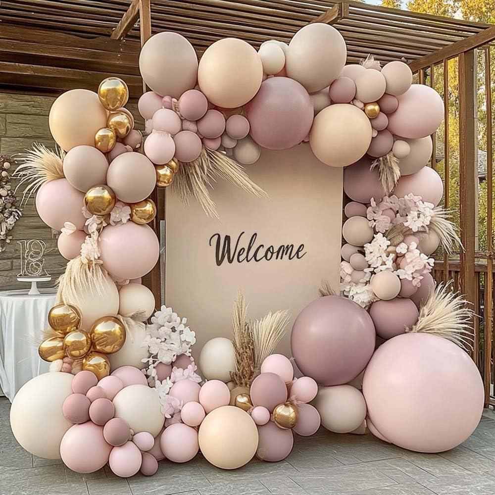 Dusty Light Pink Beige Balloon Arch Double Stuffed Mauve Blush Nude White Cream Matte Balloon Garland Kit for Boho Baby Shower Birthday Baby in Bloom Bridal Wedding Valentine Party Decoration