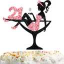 Sitting Girl Cake Topper Picks for Girl Lady 21st Birthday Makeup Spa Theme Party Decoration Supplies 21 Silhouette High Heeled Girl Cake Decor Rose Gold Glitter