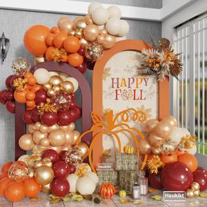 148Pcs Fall Thanksgiving Balloons Arch Kit, Burnt Orange Burgundy Champagne Gold Latex Balloons with Gold Confetti Balloon For Birthday Autumn Harvest Party Decoration