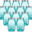 Tessco for you 12 Pcs Bulk Teal Mason Jars with Lids 16 oz Decorative Centerpieces Glass Pint Canning Containers Regular Mouth for Flower Food Storage Wedding Halloween Christmas DIY Crafts