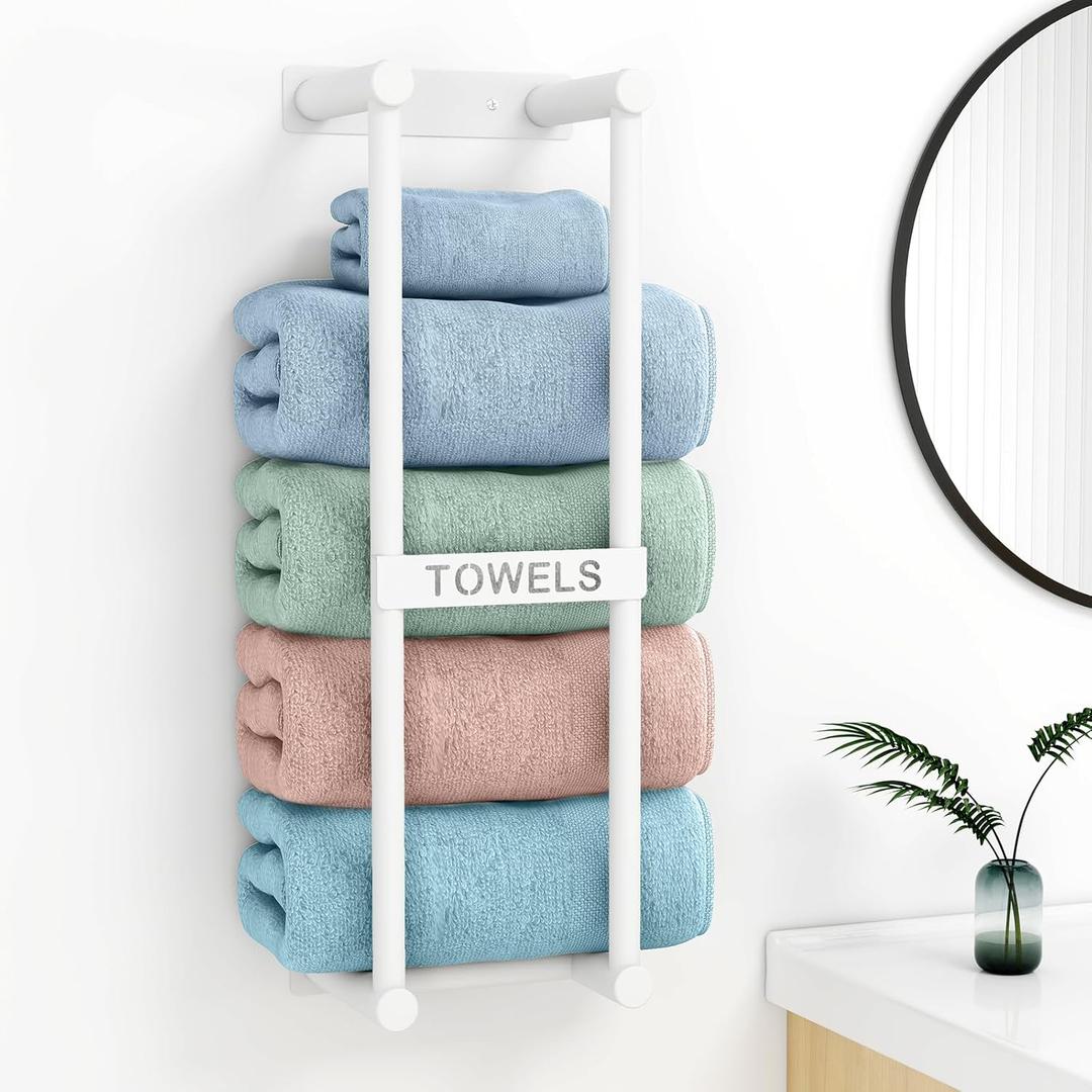 Towel Racks for Bathroom, 22inch Towel Storage for Small Bathroom Wall Can Holds 4 Large Rolled Bath Towels, White