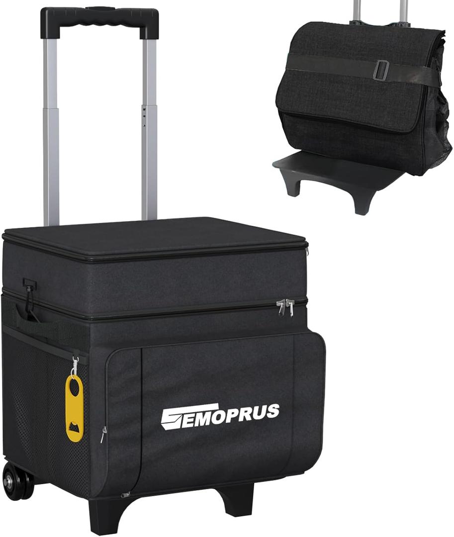 Cooler with Wheels and Handle, 50 Can Rolling Cooler, Portable Collapsible Soft Cooler Bag with Wheels,Leakproof Insulated Wheeled Cooler for Beach, Camping, Patio Travel, Outdoor, Ball Fields (BLACK)