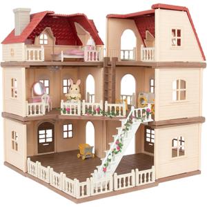 Family Manor Doll House — Large 3-Story Modular Playhouse with Furniture, Bunny Figures & Accessories, Ultimate Pretend Play Home for Kids Ages 3+, 1:12