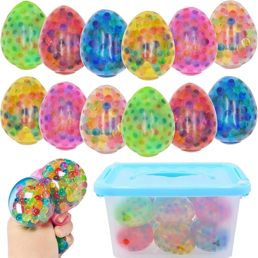 12 Pack Easter Eggs Stress Balls Fidget Toys Squishy Squeeze Ball for Kids Boys Girls Easter Basket Stuffers Party Favors Gifts