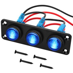 Nilight 3 Gang Rocker Switch Panel 12V Waterproof On-Off Toggle Switches with Blue LED Light Three Pin for Automotive Lights Marine Boat Car Camper Truck Vehicles