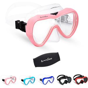 OMGear Diving Mask Snorkeling Gear Kids Adult Snorkel Mask Dive Goggles Silicone Swim Glasses with Nose Cover for Scuba Free Diving Spearfishing Neoprene Strap Cover Impact Resistance (Pink)