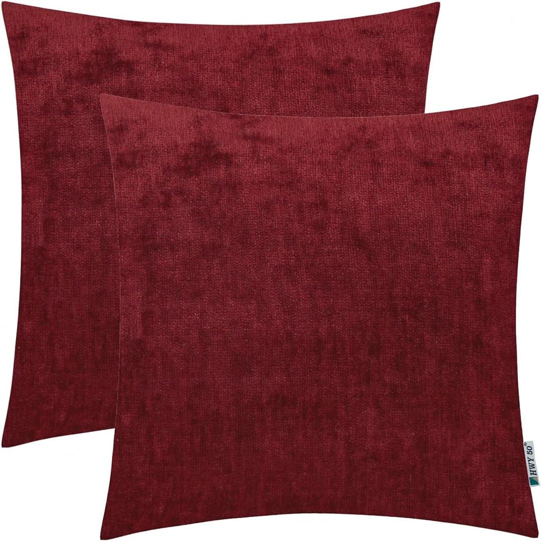 HWY 50 Red Burgundy Decorative Throw Pillows Covers Set 16x16 Inch for Couch Sofa Living Room Bed, Cashmere Soft Comfortable Solid Throw Pillow Cases Cushion Cover Pack of 2