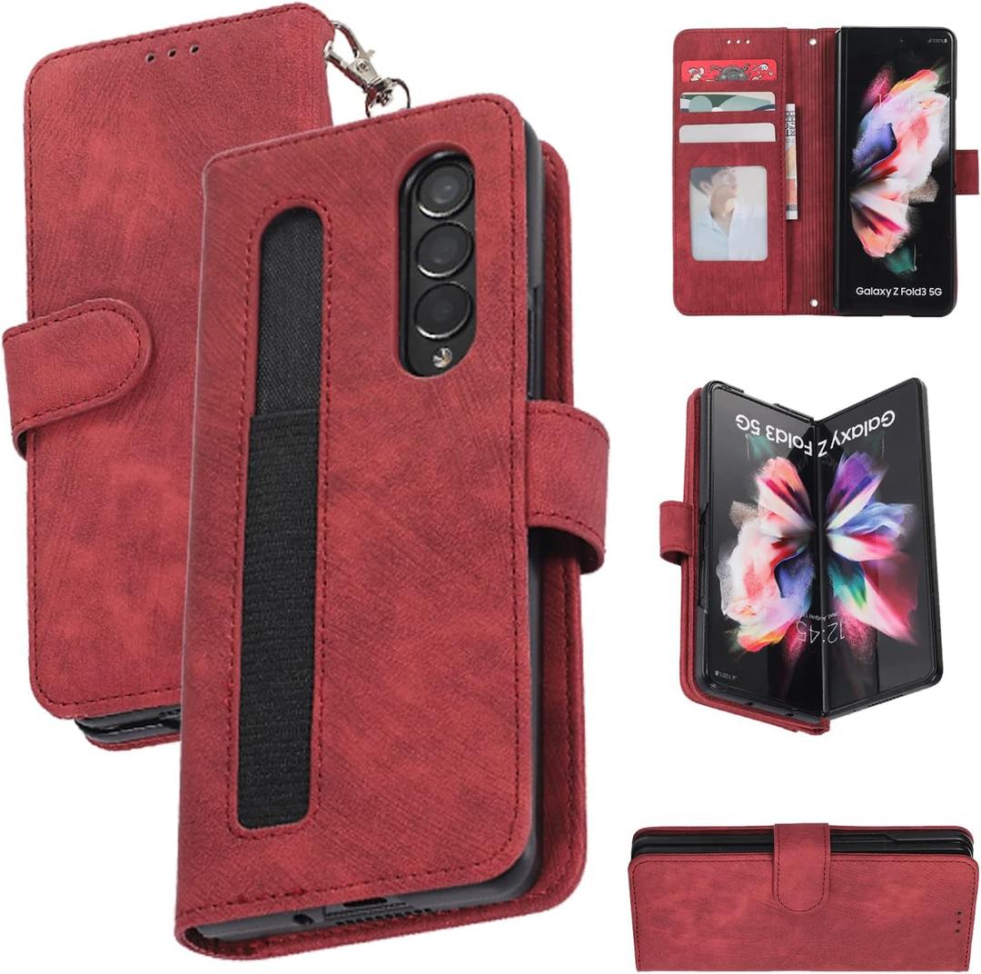 Samsung Z Fold 4 PU Leather Flip Wallet Case with 2 Card Slots Pencil Holder Samsung Z Fold 4 Case with Folding Kickstand Strong Magnetic Full Cover Wallet Case (Red)
