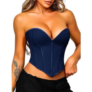 Heart Corset Top For Women, Sexy Concert Outfits Going Out, Strapless Crop Top, Overbust Bustier (M, Dark Navy Blue)