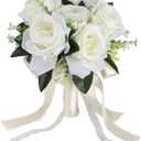 Artificial Bridal Bouquet - Silk Flower Simulation Rose Bouquet for Bride Holding Flowers for Wedding (Milky White)